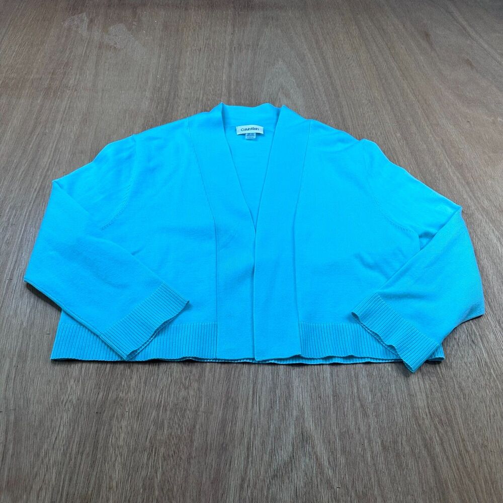 Calvin Klein Teal Open Front Cardigan Cropped Knit Sweater XL